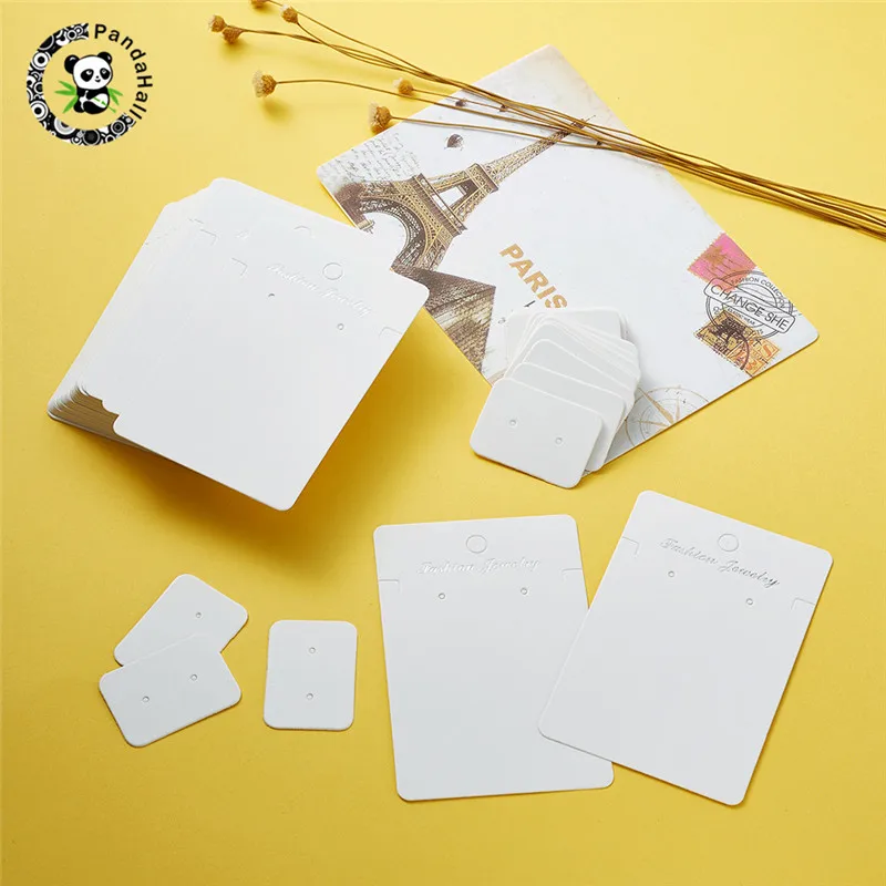 Pandahall 200/300 шт/набор прямоугольная бумага карты для витрины для ювелирных изделий принадлежности для сережек 4 цвета 90x50x0,1 мм отверстие: 1~ 5 мм