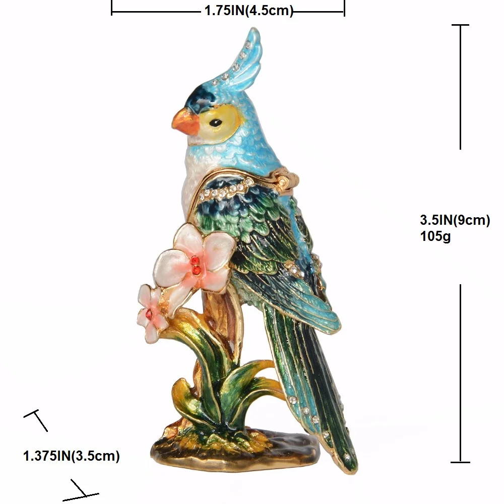 

Cockatiel Parrot Bird Figurine Treasured Trinket Jewelry Necklace Box Pewter Ornament Collectibles Gifts