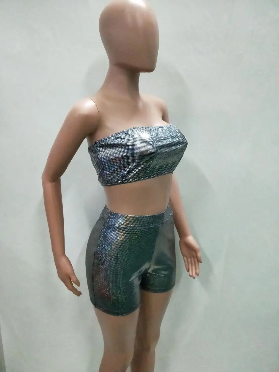 Женский облегающий комплект из двух предметов пикантный Блестящий укороченный