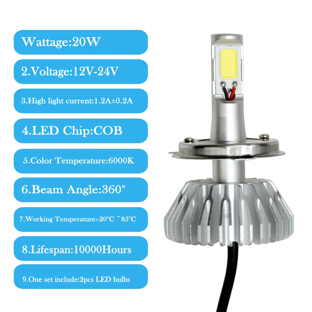 OkeyTech 2 шт. 12 В 24 Автомобильная фара лампа H4/HB2/9003 Hi Lo COB LED 40 Вт 2000LM 6000K белый Авто