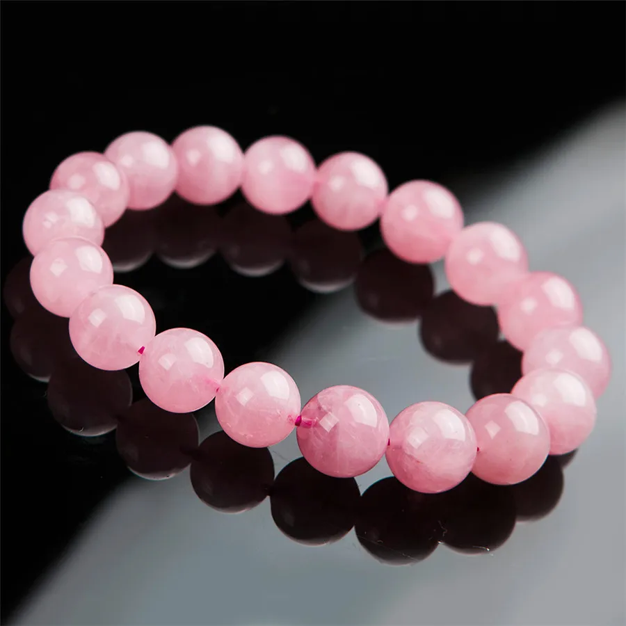 11mm Madagascar Natural  Quartz Bracelets For Women Deep Pink Round Crystal Beads Stretch Charm Bracelet Femme AAA
