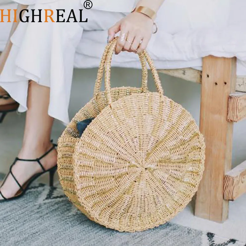 

2019 Round Straw Bag For Women Beach Handmade Shoulder Bags Satchel Bag Womens Handmade Rattan Woven Round Handbag Summer