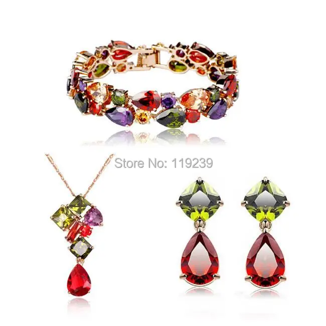GS6 Mona Lisa Items Rose Gold Color Vintage Colorful AAA Cubic Zircon Necklace Bracelet Earrings Women Fashion Jewelry Sets | Украшения и