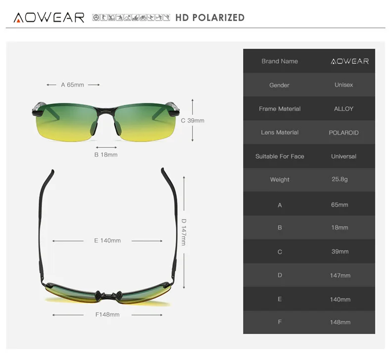 Классические Брендовые очки ночного видения AOWEAR для вождения Мужские