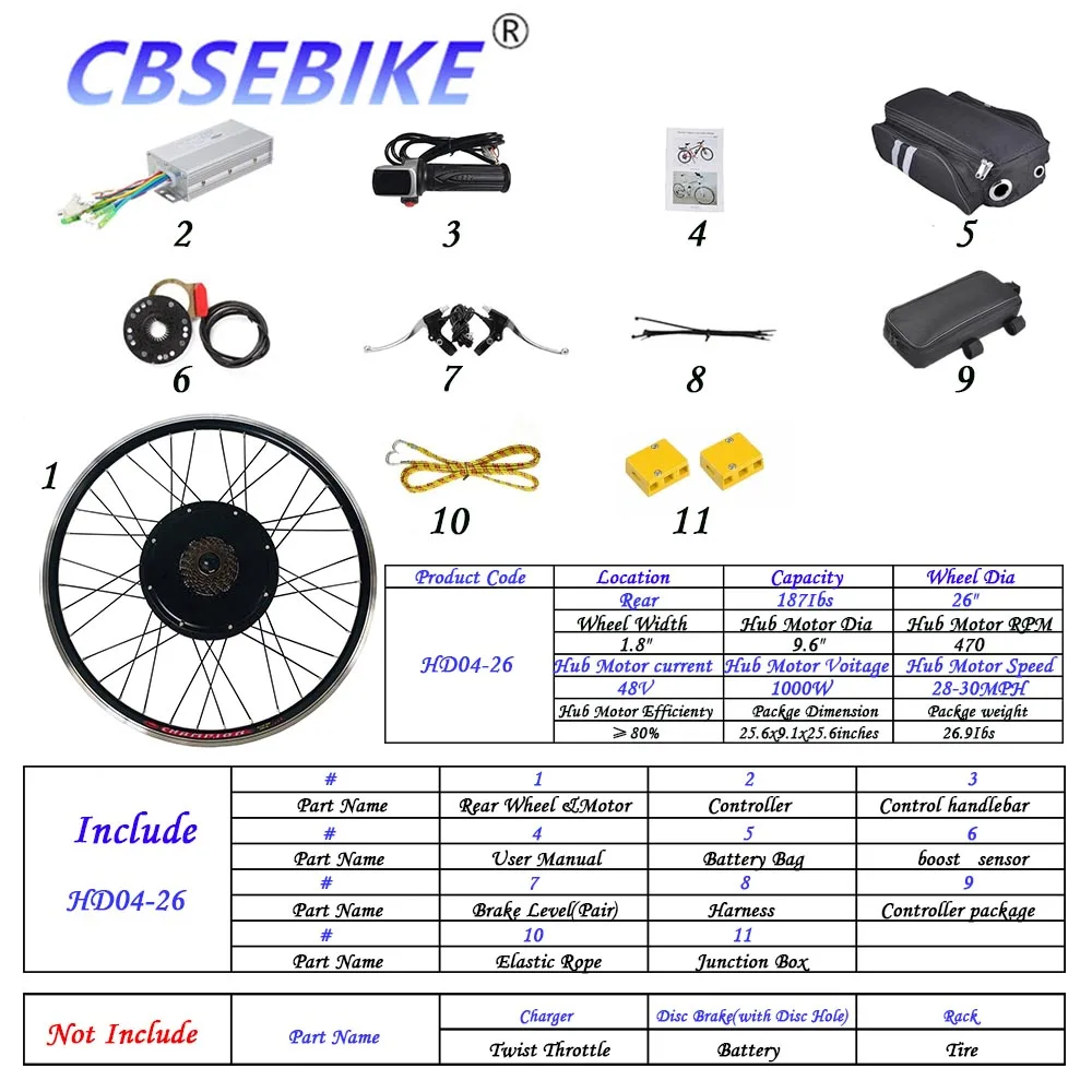 26inch 48V1000W HD04 CBSEBIKE 26 дюймов комплект для переоборудования электрического велосипеда ЖК-дисплей eBike для заднего колеса велосипеда мотор HC05-26 - Цвет: 26inch 48V1000W HD04