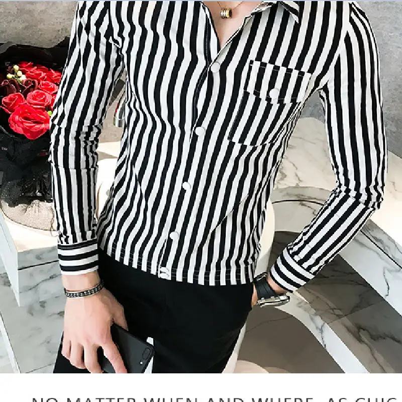 Men's Multi Striped Oxford Dress Shirt with Left Chest Pocket Smart Casual Regular Fit Button-down Party Skinny | Мужская одежда
