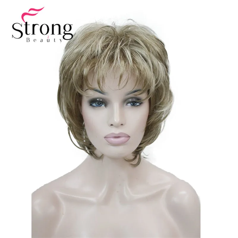 StrongBeauty короткий Мягкий Лохматый слоистый Серебряный микс Классический колпачок полный синтетический парик для женщин парики Светлые цвета на выбор