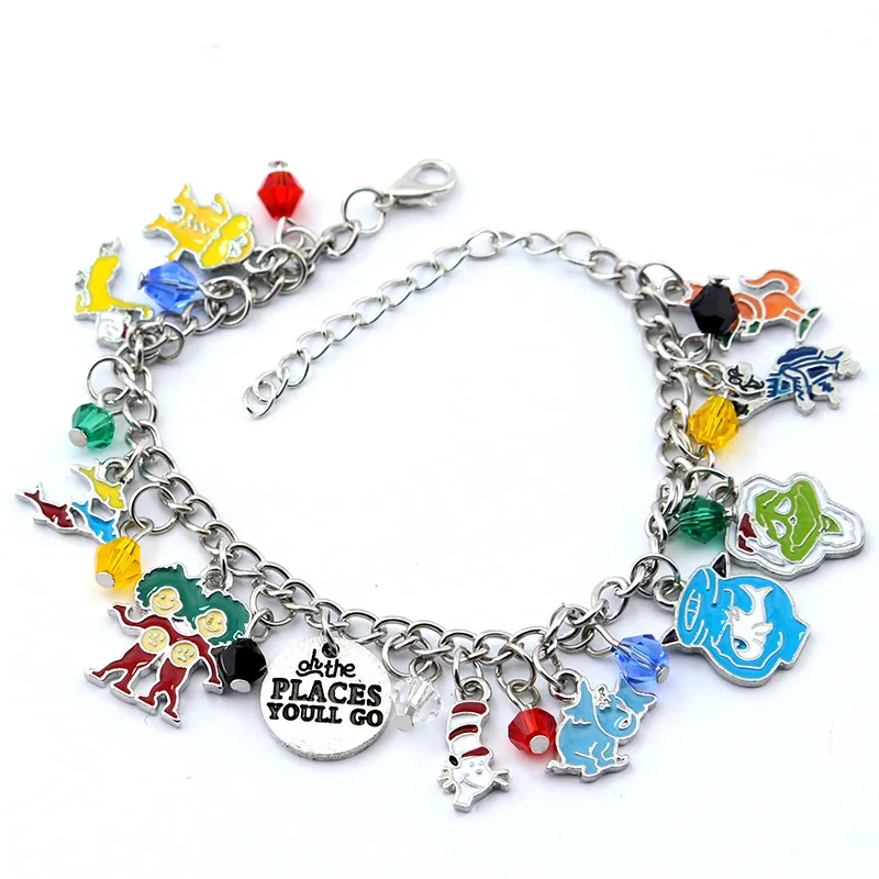 

Fashion Movie Dr. Seuss charm Bracelet Metal Adjustable Bracelet with Crystal Beads Jewelry Gift For Fans