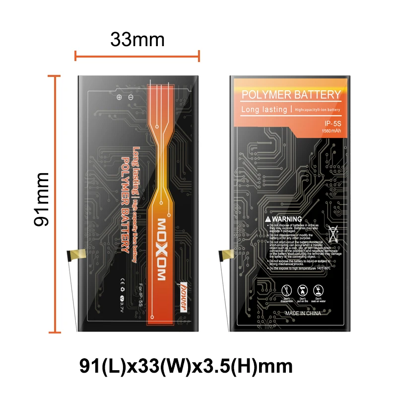 Аккумулятор MOXOM для iPhone 5S 5, аккумулятор 1560 мА/ч, мобильный телефон для iPhone 5S, сменный литий-полимерный аккумулятор
