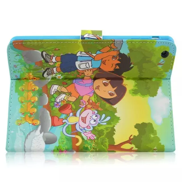 Hot sell Dora the Explorer Cartoon Style PU Leather Flipstand with blue soft back Case Covers Free shipping For ipad 2/3/4 |