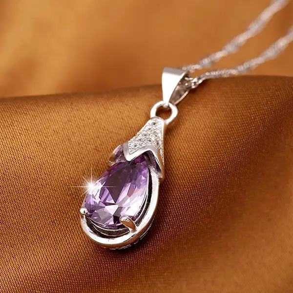 2015 New Korean Version Of The Simple Water Drop Pendant Necklace Female Short Clavicle Natural Amethyst Jewelry | Украшения и