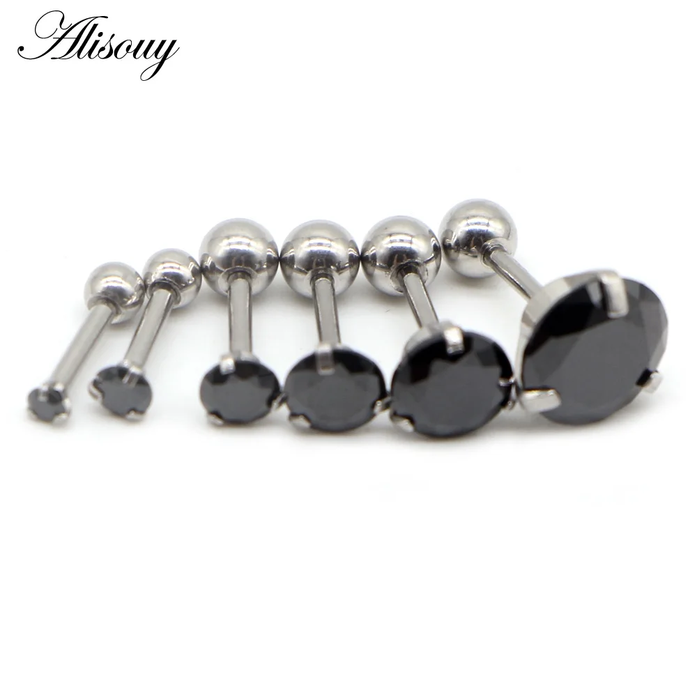 Silver Black CZ Alisouy 1 шт. 16 г нержавеющая сталь прозрачный черный, розовый фиолетовый кристалл для ушного пирсинга для туннельного пирсинга украшения для тела перегородки - Окраска металла: Silver Black CZ