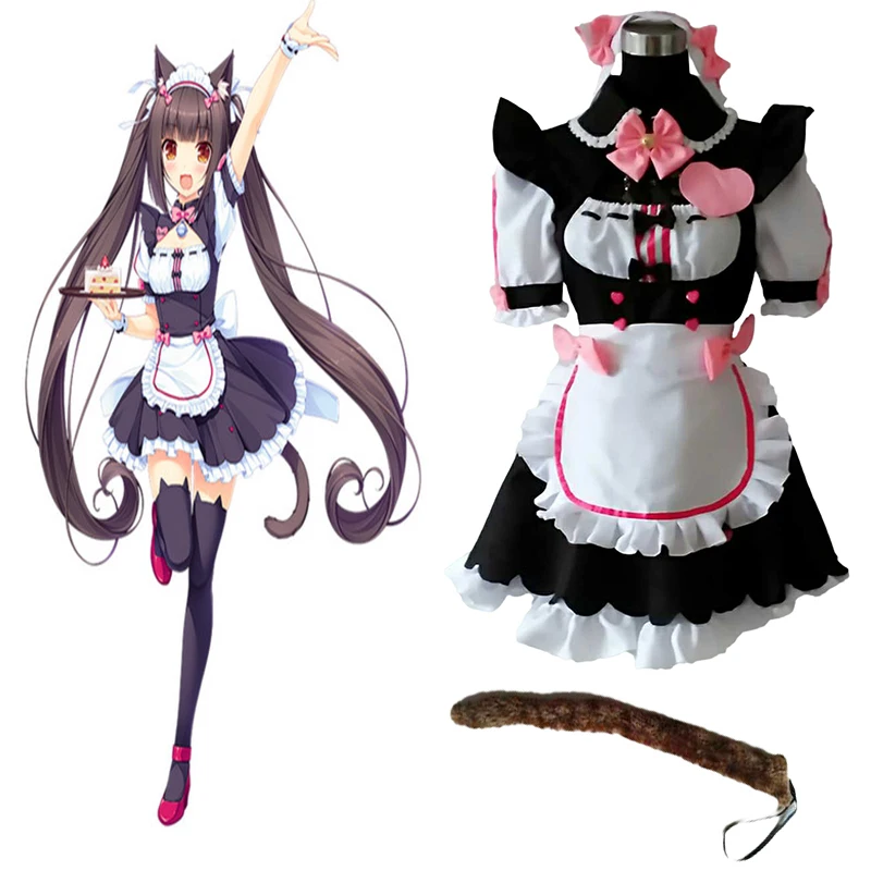 Женский карнавальный костюм NEKOPARA Chocola Vanilla Maid Сексуальное Милое Платье полный