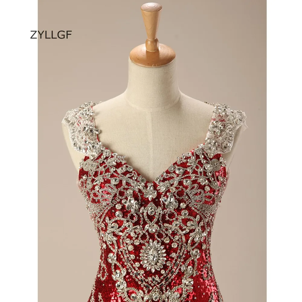 ZYLLGF Luxurious Dresses For Wedding Crystal Beaded Bridesmaid Gown In Wine Color Mermaid V Neck Sequins Long Formal Q231 | Свадьбы и