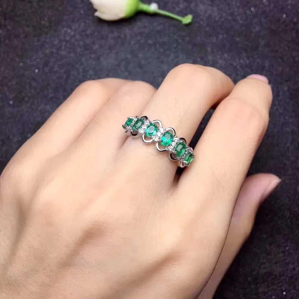 

Uloveido Green Emerald Ring, Flower Rings, Silver 925 Ring, 3*4mm*6 pcs Certified Gemstone Wedding Fine Jewelry for Women FJ216