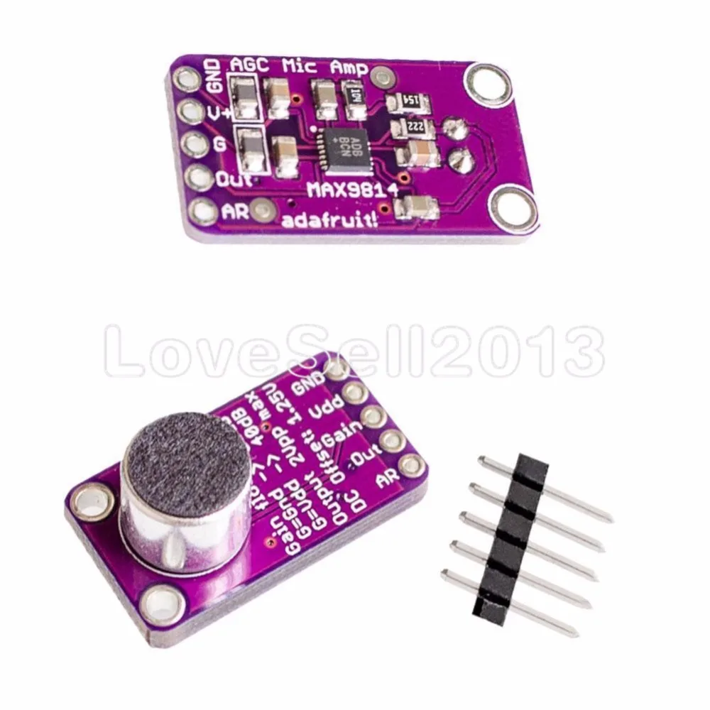 

Микрофон MAX9814, плата с автоматическим контролем усиления для Arduino, с программируемым коэффициентом атаки и релиза, с низким коэффициентом THD