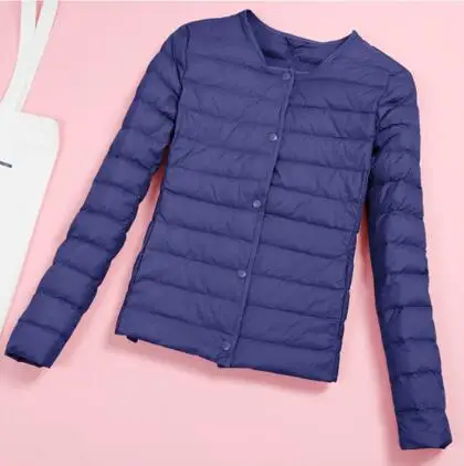 Тёмно-синий SEDUTMO зимний женский пуховик размера плюс 4XL, ультра-светильник, пуховик на утином пуху, Осенний тонкий короткий пуховик ED510 - Цвет: Тёмно-синий