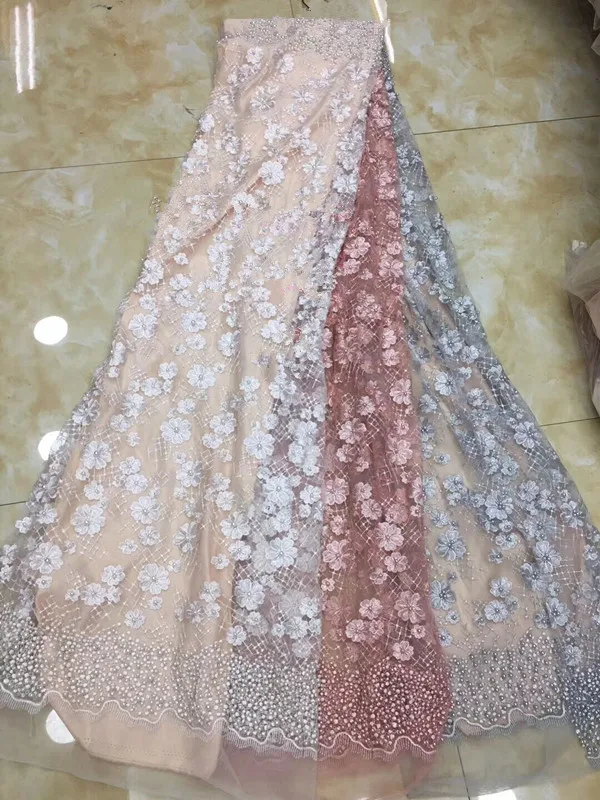 

5yard/lot beaded african net lace fabric hot design z-han101637 Tulle embroidered lace fabric for nice dress
