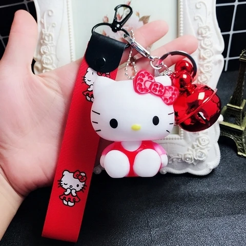 4 Милый мультяшный брелок hello kitty из кроличьего меха с помпонами и помпонами, брелок для женщин с кожаным ремешком и металлическим кольцом для ключей, брелок для автомобильных сумок D118 - Цвет: 4