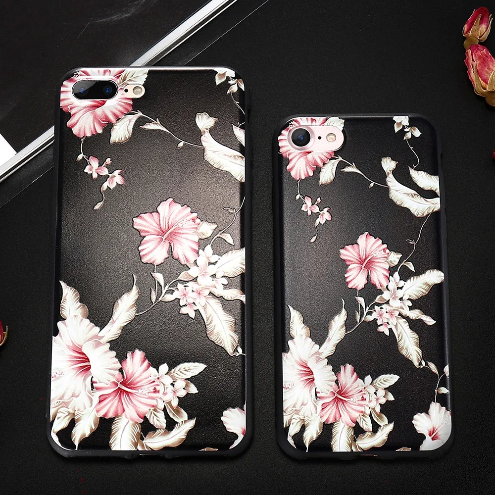Kisscase рельеф мягкий чехол для iPhone 7 8 plus Чехол розы силиконовый Капа 6 S 5 5S SE обратно