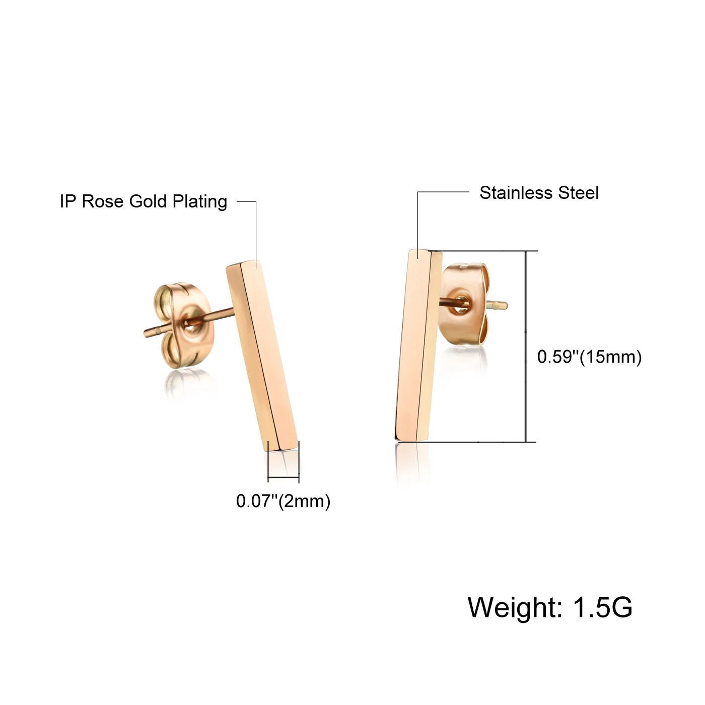 Простые маленькие прямоугольные женские серьги гвоздики в стиле рок цвета