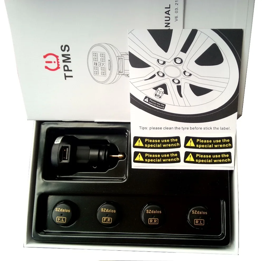 Система контроля давления в шинах TPMS 4 внешних датчика прикуриватель tmps