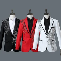 stage wear stereo diamond suit mens 2 piece set coat pants men suits red black blue black suits chinese style blazers