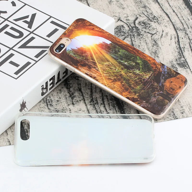 Beach Scene Patterned Glossy Phone Case For iPhone 6 6S 7 8 Plus X XS 7plus 8plus Soft TPU Silicon Back Cover Shell Shckproof |