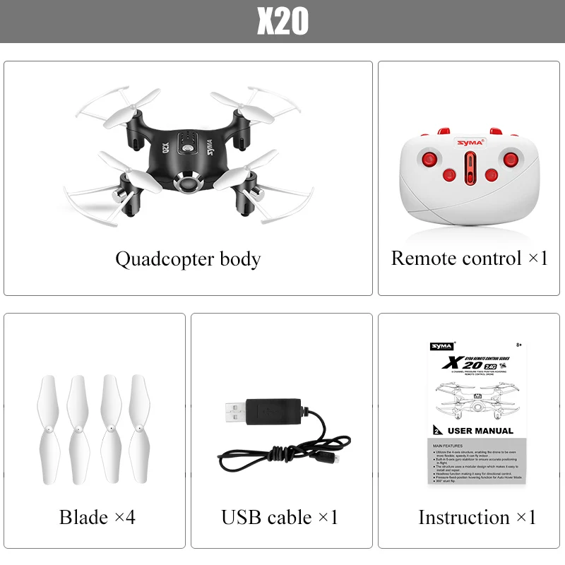 X20 Black SYMA официальный X20 мини-Дрон Радиоуправляемый квадрокоптер вертолет Дрон 4 канала Безголовый режим высота удержания самолета игрушка для мальчиков - Цвет: X20 Black