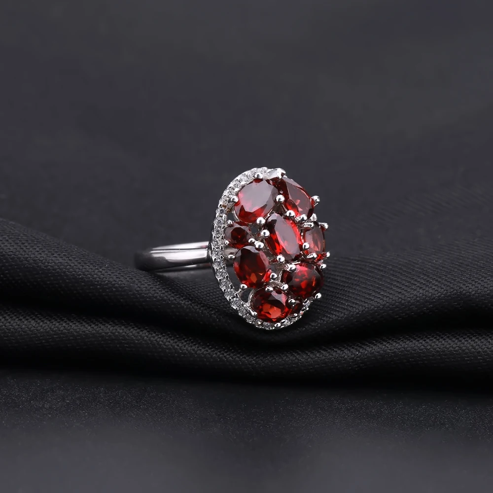 Серьги и кольцо из серебра 925 пробы с натуральным красным гранатом|Ювелирные