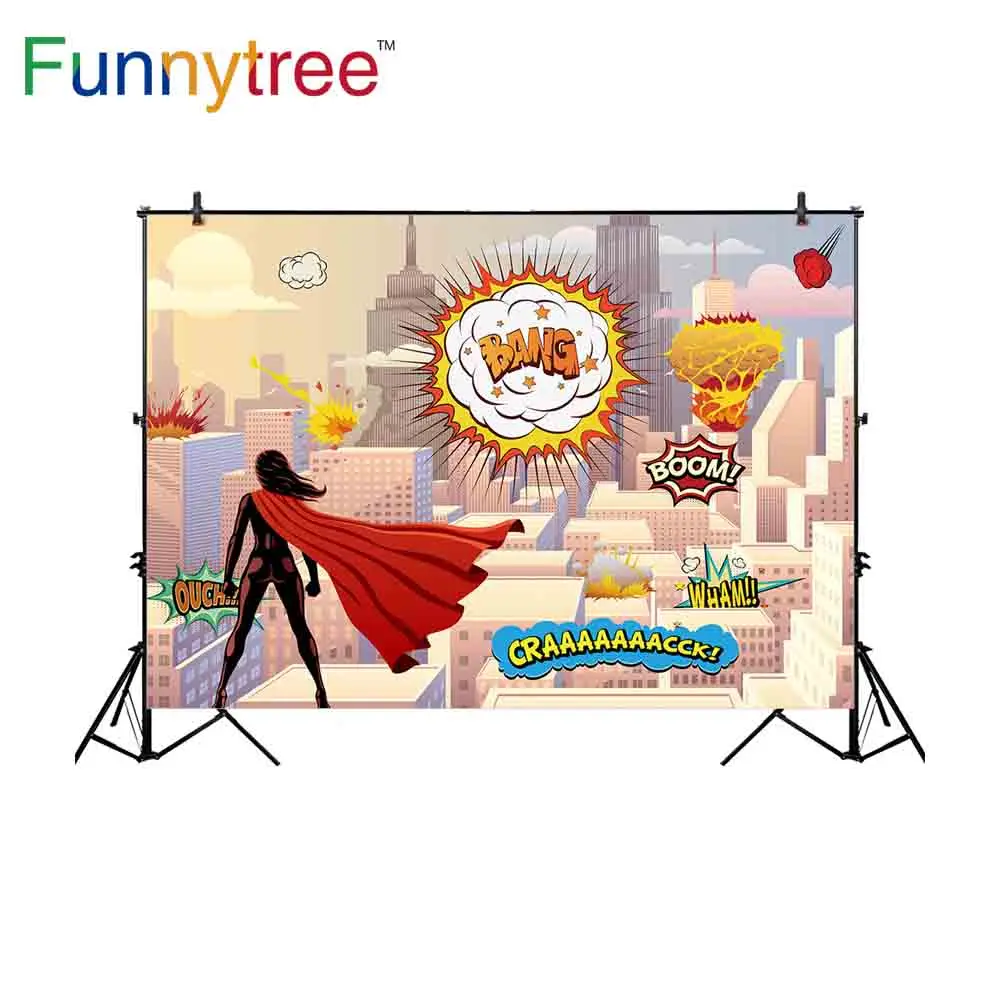 Фон Funnytree для фотосъемки с изображением супергероев женщина здание бум война мир