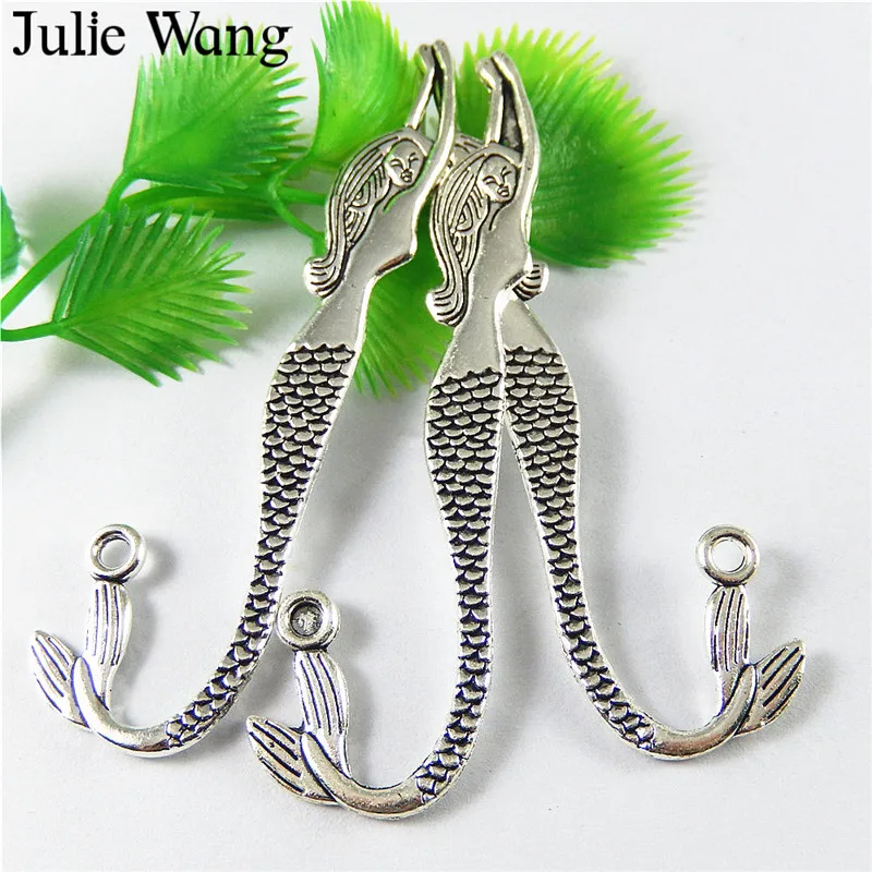 Julie Wang 10 шт. подвески в виде букмеки русалки из сплава антикварные Серебристые