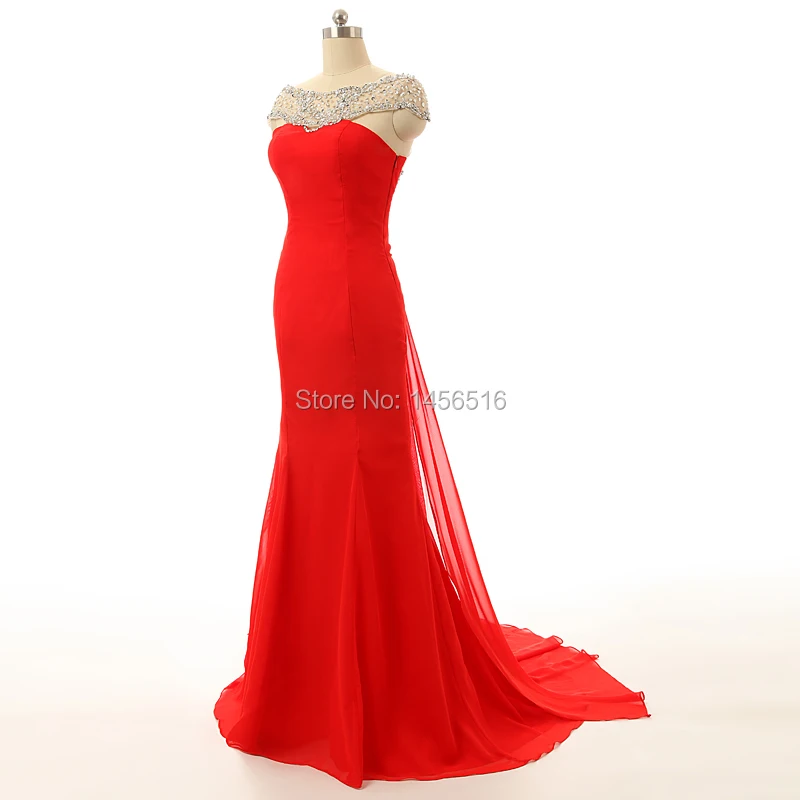 Vestidos de festa настоящая фотография красное платье Русалочки с рукавами крылышками