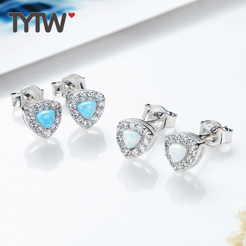 TYTW opal jewelry silver 925 colorful High Quality Female Zircon lady Jewelry Simple Earring wedding rhodium Earrings for women | Украшения