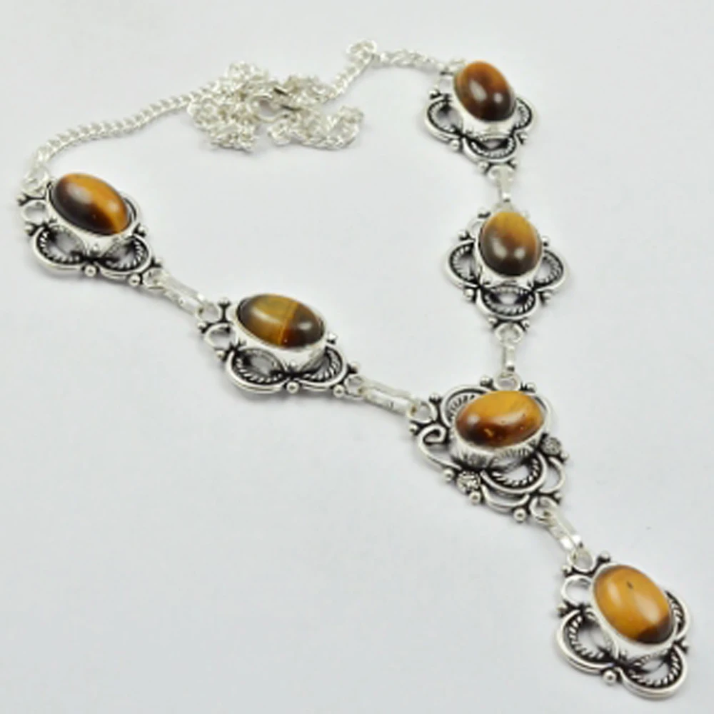 

Tiger eye Necklace Silver Overlay over Copper, 46cm , N2870