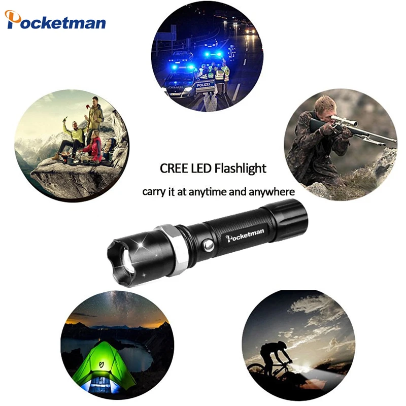 

FT17 LED Flashlight XM-L T6 3800LM Aluminum Waterproof Zoomable flashlight Torch 5modes for 18650 Rechargeable Battery or AAA