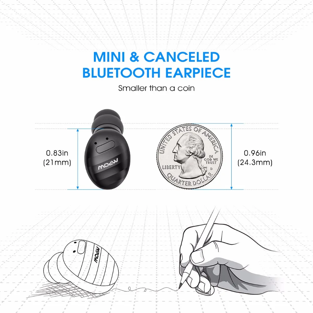 Mpow EM6 Мини Bluetooth Наушники V4.1 бизнес 6H Playtime вкладыши невидимые Беспроводные наушники с микрофоном для iPhone Android телефон