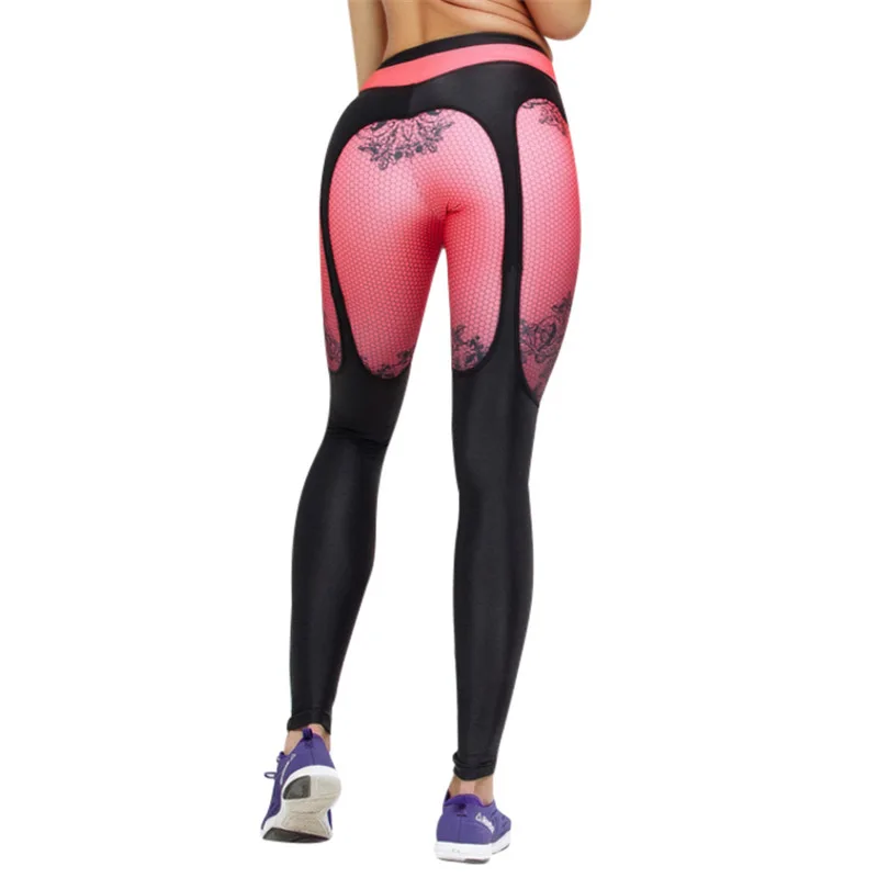 Женские облегающие леггинсы с принтом athleisure черные длинные для фитнеса