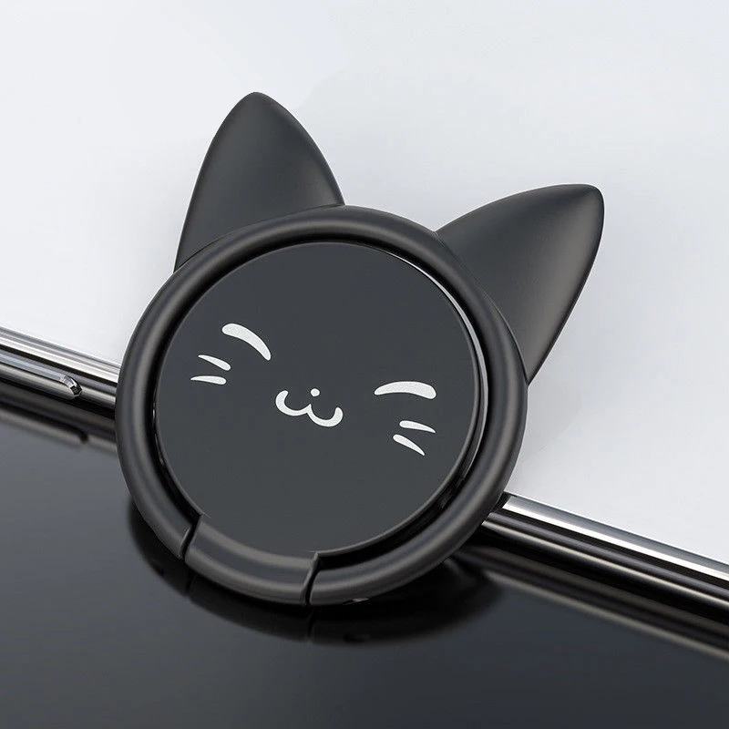 Black 2 360 Degree Rotating Cute Cartoon Cat Finger Grip Ring Stand Holder for Mobile Cell Phone Finger Ring Smartphone Stand Holder - Цвет: Black 2
