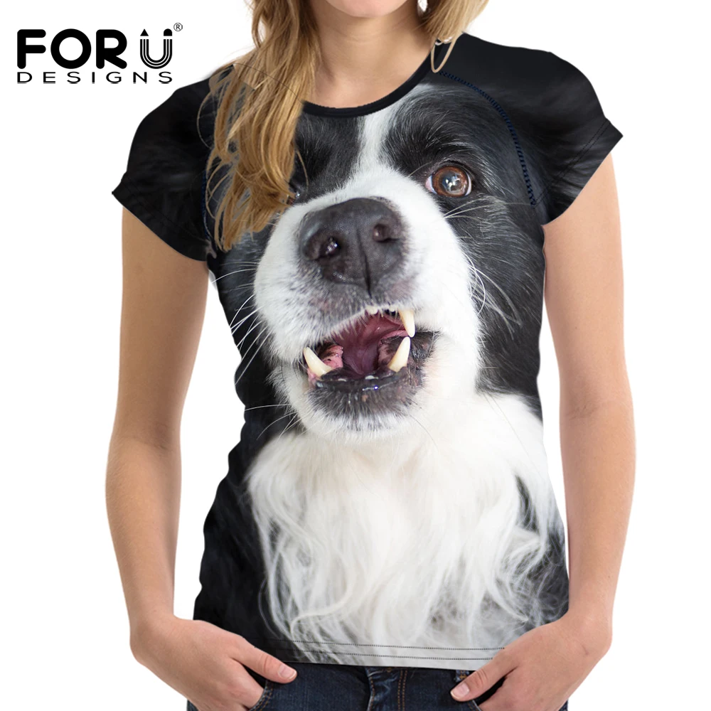 FORUDESIGNS/милые женские футболки с 3D принтом животных собак бордюров цветов летние