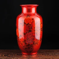chinese style crystal glaze ceramic red peony vase porcelain vases for artificial flower decoration vases