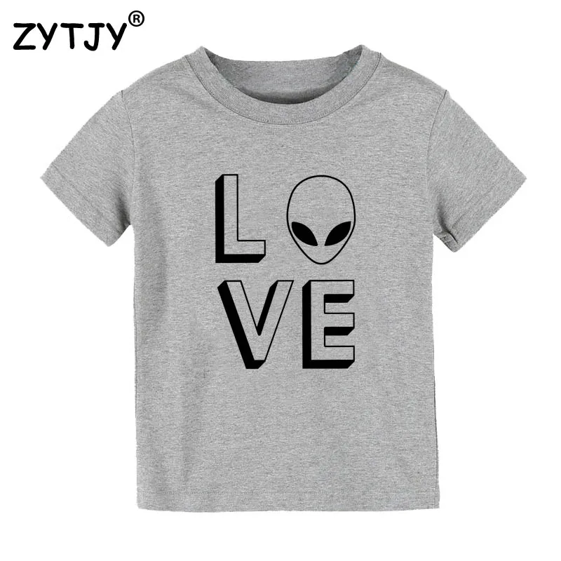 Love Alien/Детская футболка с принтом для мальчиков и девочек, футболка для детей, одежда для малышей, Забавные футболки, Прямая поставка, Y-31 - Цвет: Серый