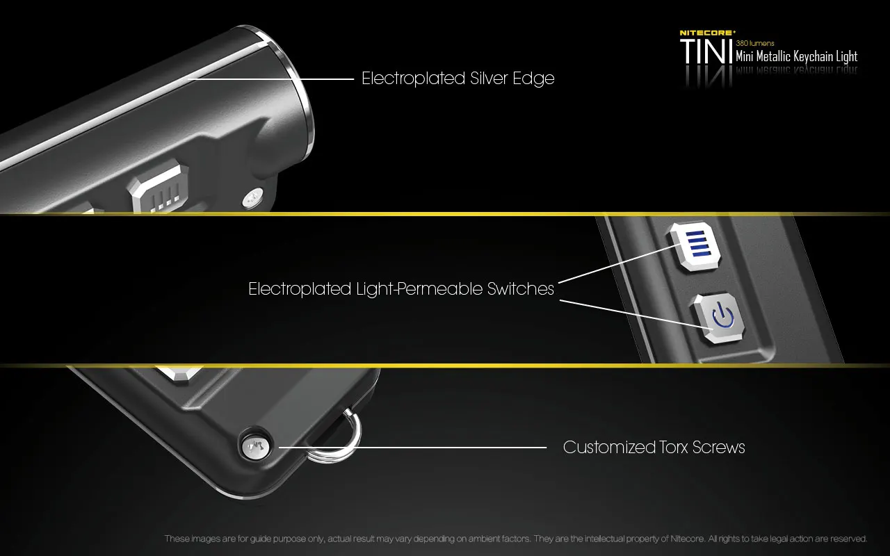 Nitecore TINI CU фонарик 380 люмен микро-USB зарядка мини металлический ключ фонарик на цепочке