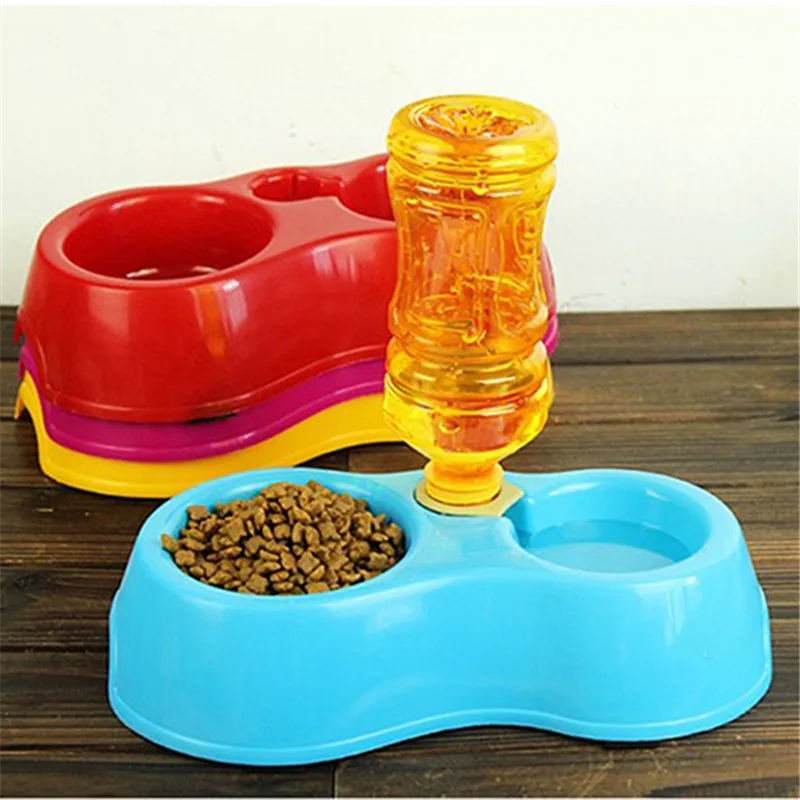

Cheap Portable Pet Feeder Plastic Dual Port Automatic Feeder Water Drinking Feeding Bowls For Cats Pet Dogs Without Bottle