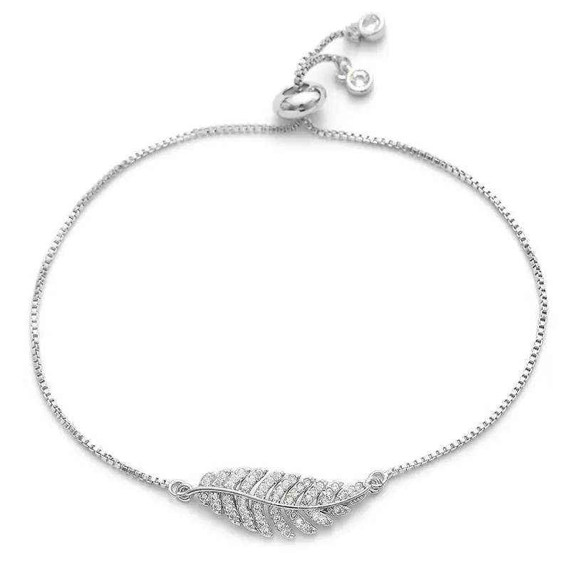 silver Pipitree блестящие полный микро проложили Ясно фианит Листья Браслет Шарм ювелирные изделия Регулируемая цепь свадебные браслеты для женщин - Окраска металла: silver