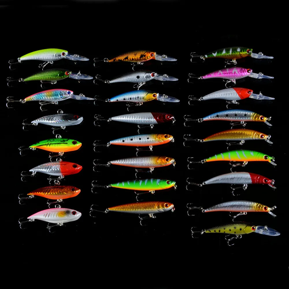

25PCS/Lot Fishing Lure Set Mixed Minnow/Pencil/VIB Hard Bait 25 Colors Available Tight Wobble Slow Fishing Tackle wholesale