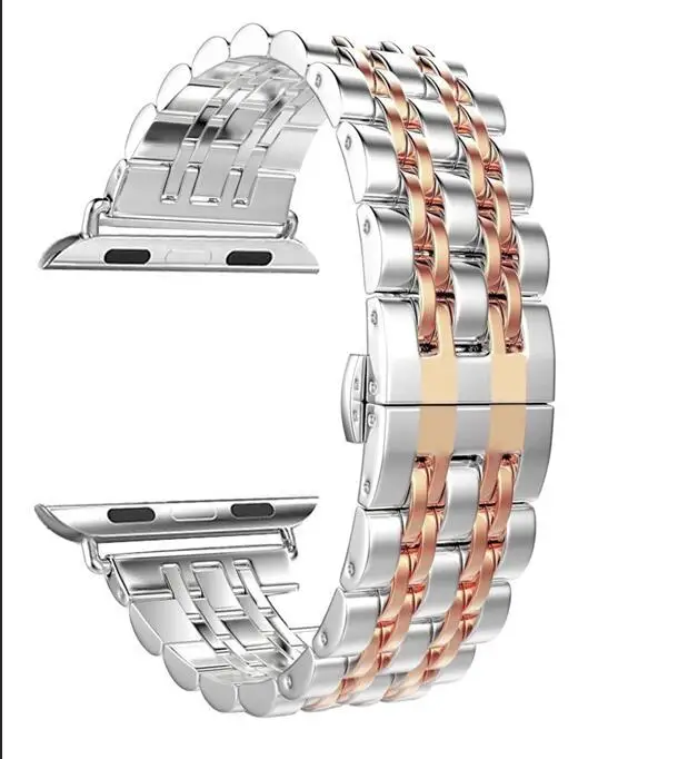Роскошный металлический ремешок из нержавеющей стали для Apple Watch band 4 42 мм/38 мм браслет на запястье для iwatch ремешок серии 4/3/2/1 - Цвет ремешка: rose gold