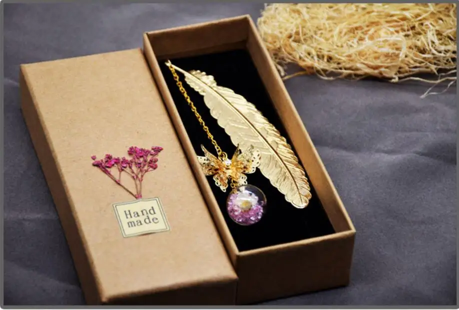 Золотой/посеребренный павлиновый пух ручной работы с сушеными цветами