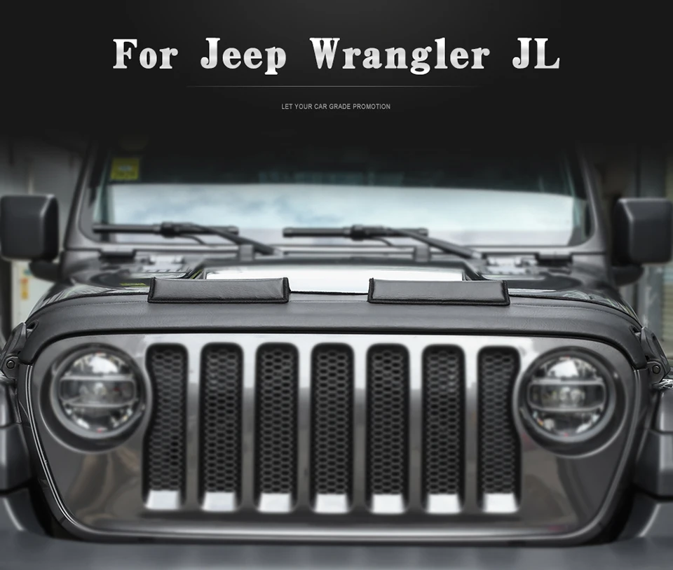Автомобильный чехол SHINEKA для Jeep Wrangler JL+ черный чехол из искусственной кожи для двигателя, защита переднего капота, аксессуары для Jeep Wrangler JL