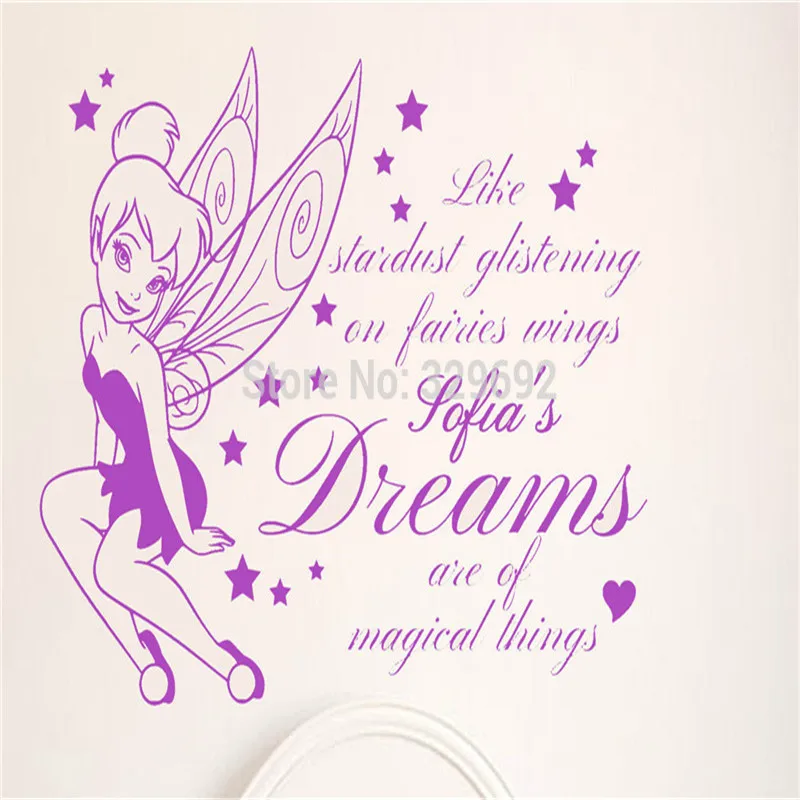 Индивидуальное Имя Дети/Детская комната/девочка Tinkerbell DIY модное настенное